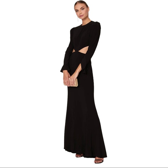 Leena X Mac Duggal long sleeve cutout gown stretch fabric dress - Picture 3 of 6